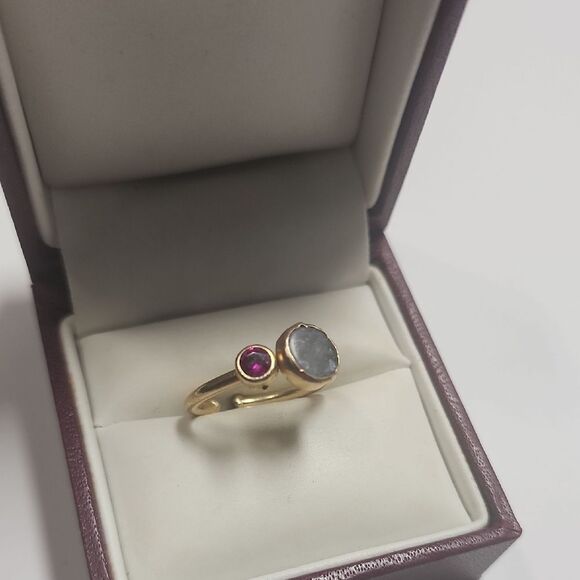 Gold Plated Ring With Ruby Semi Precious Gemstone Size 7.5 - Picture 1 of 4
